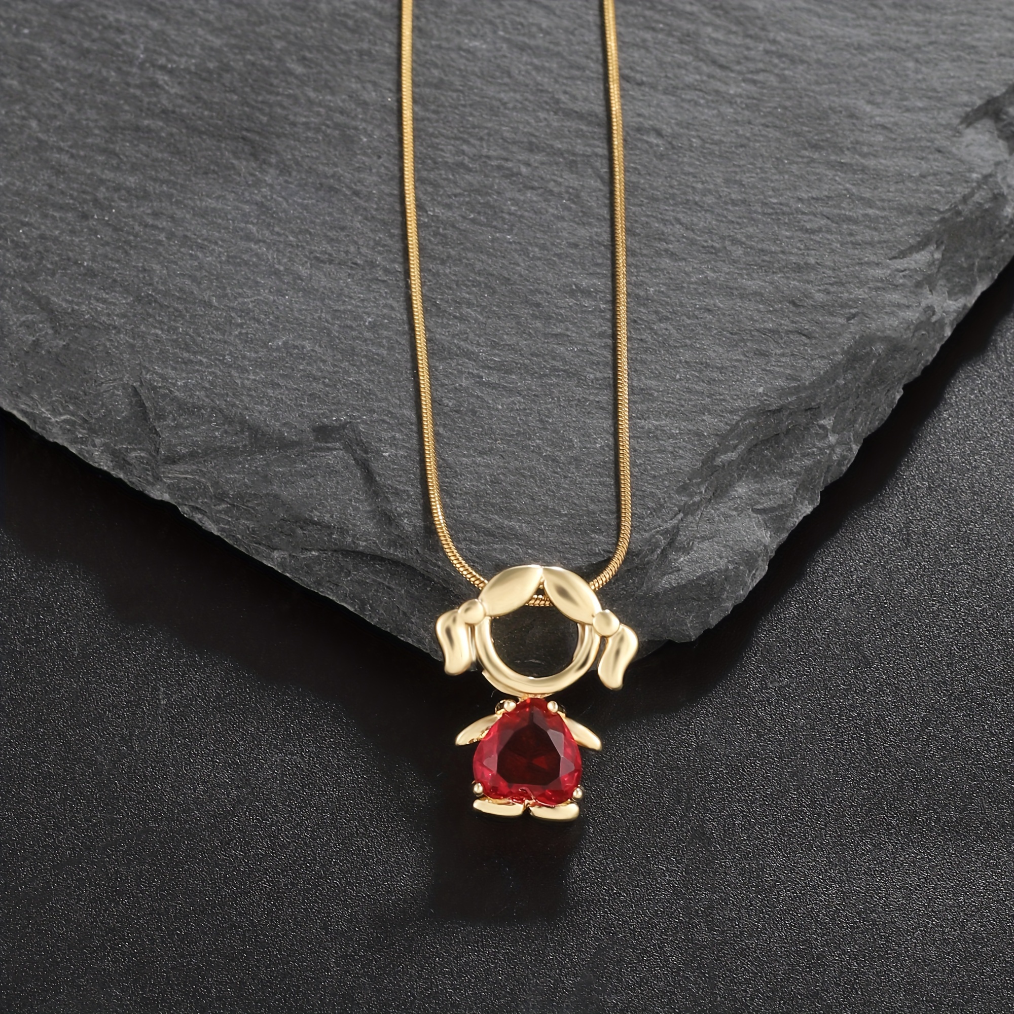 TEMU 1pc Shiny Cubic Synthetic Zirconia Gold-plated Figurine Pendant Necklace, A Stylish And Minimalist Couple's Unisex Accessory, A Meaningful