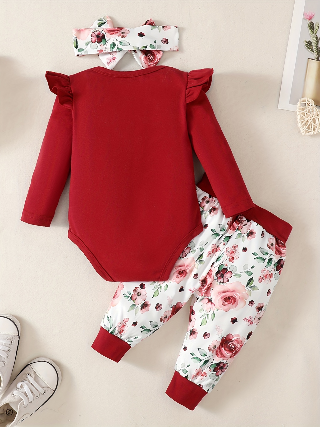 Infant Baby Comfy Cute Outfit Letter Graphic Romper + Floral - Temu