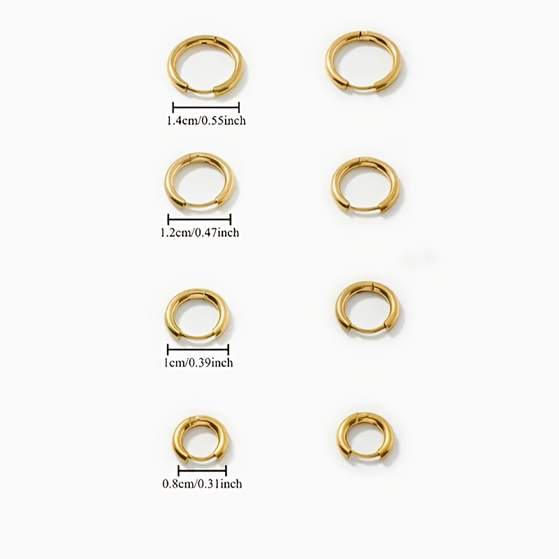 TEMU A Minimalist Stainless Steel Circular Earring Set, Including 8pcs/4 Pairs Of Golden-tone Hoop Earrings, Hypoallergenic, Lightweight, And Unisex
