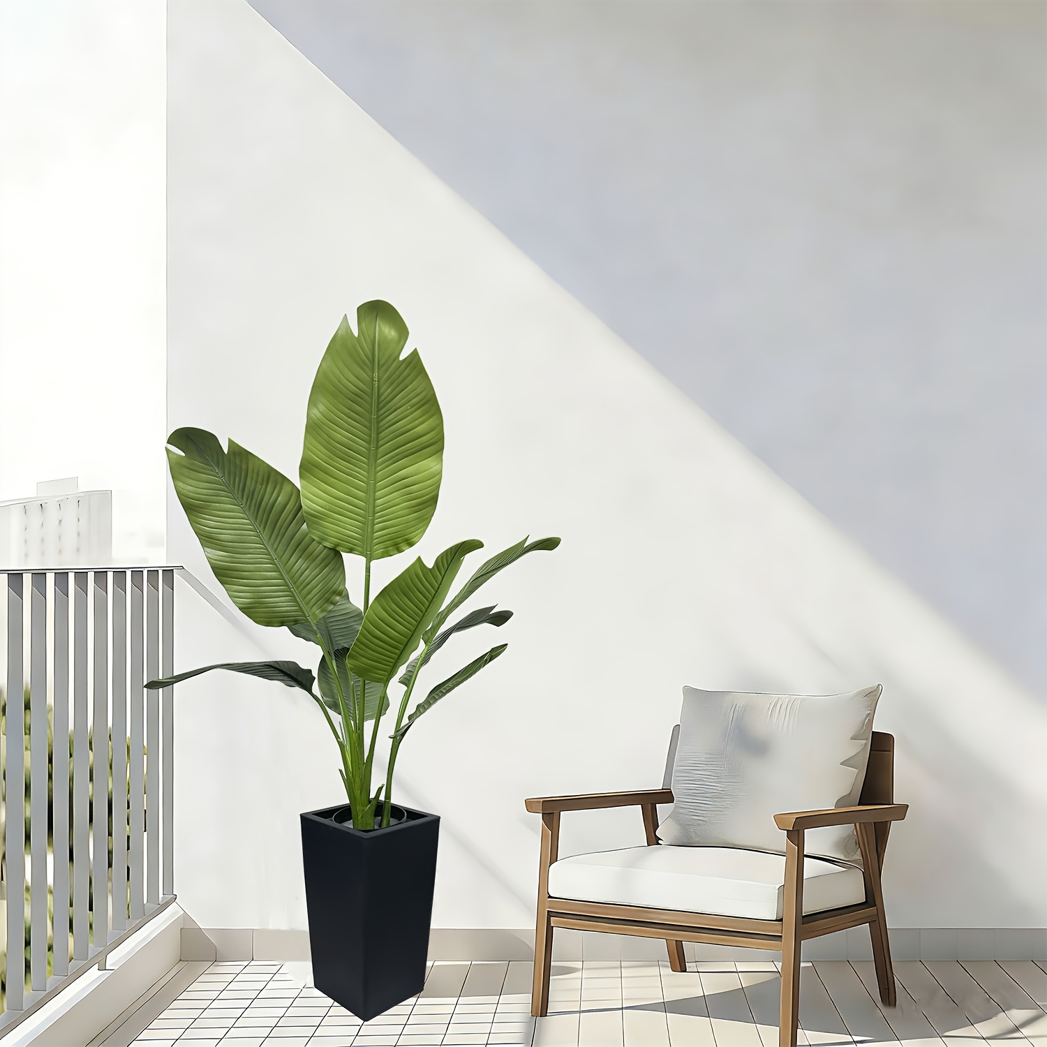 TEMU Artificial Traveler's Palm, 58 Inches, 1pc, With Black Flower Pot. Suitable For Indoor And Outdoor Placement, , Gardens, And Other Areas. Use To