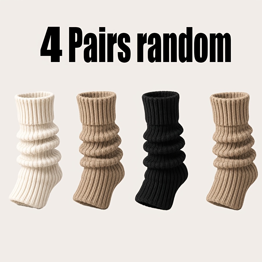 TEMU 4 Pairs Random Women's Vintage Slouch Socks, Solid Vertical Striped Plus-size Calf Loose Long Women's Socks, Soft Versatile Leg Warmers, Trendy