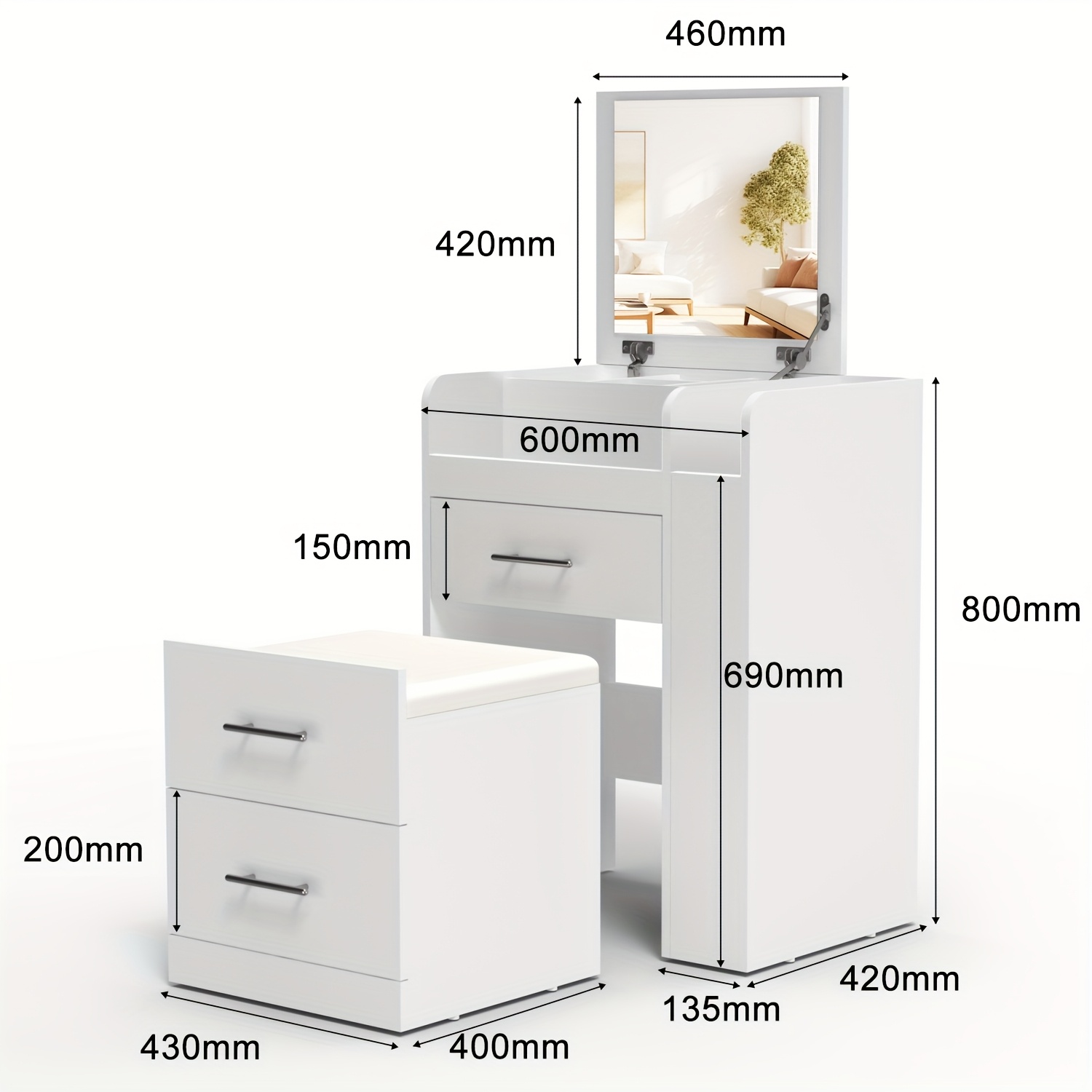 modern vit sminkbord med uppfällbart spegel förvaringspall 3 - Temu Sweden