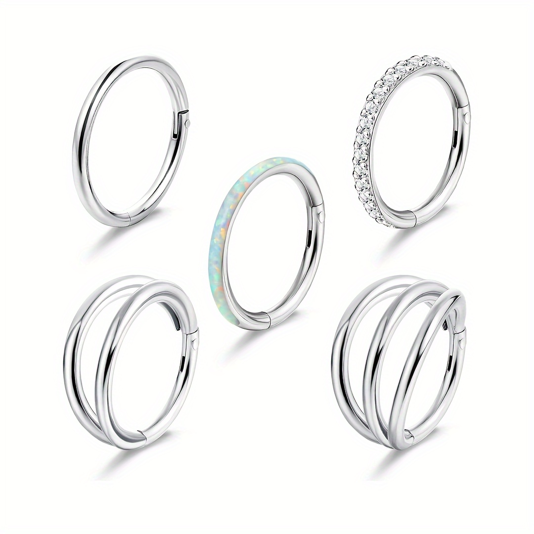 5pcs 16g steel nose rings for women cz clicker hinge nose septum ring lip cartilage double ring earring ankle ring conch shell body piercing jewelry 0