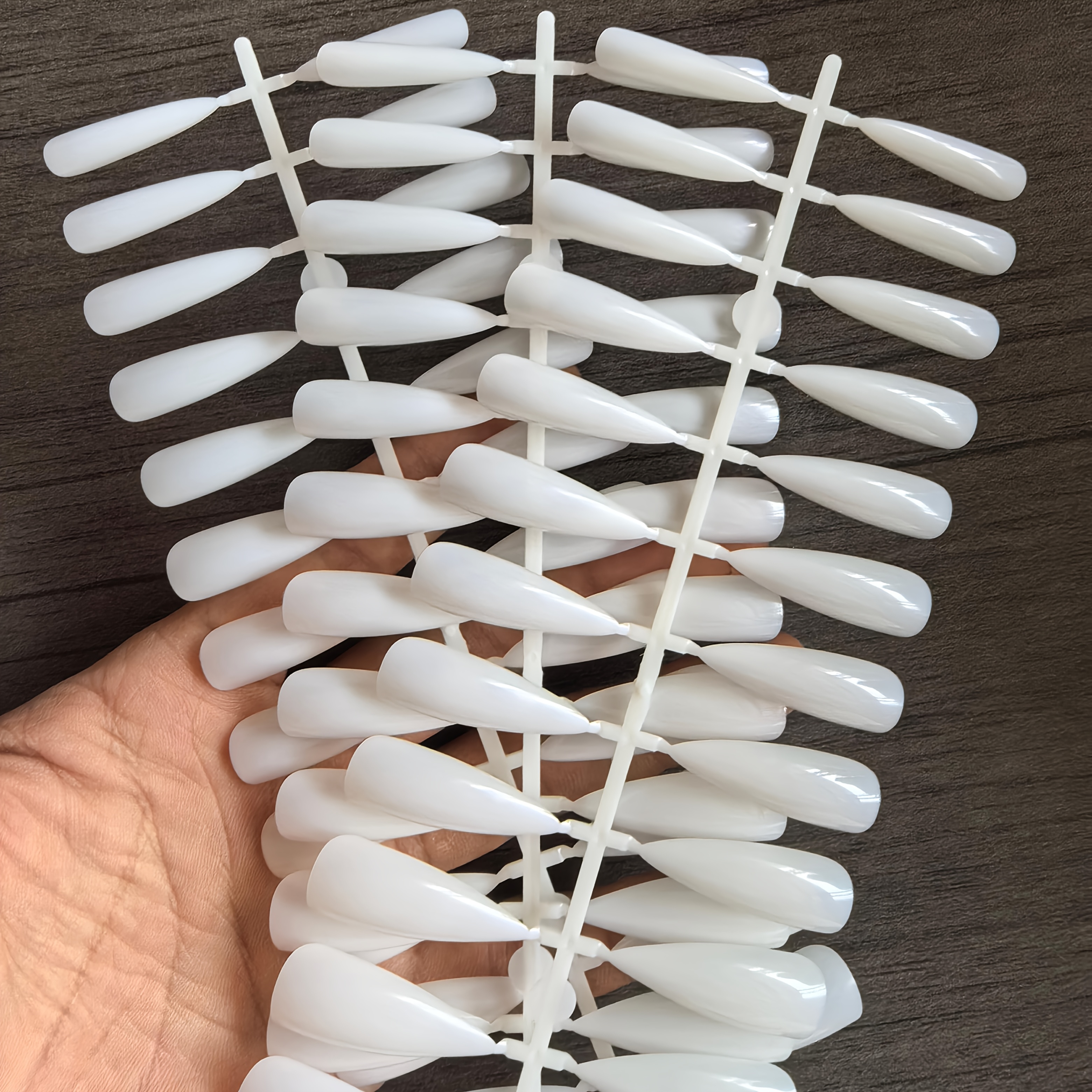 TEMU 72pcs Icy Milky White Water Drop Long Pointed Adhesive Nail Tips Press-on Nails Reusable Suitable For Women Daily Party Etc