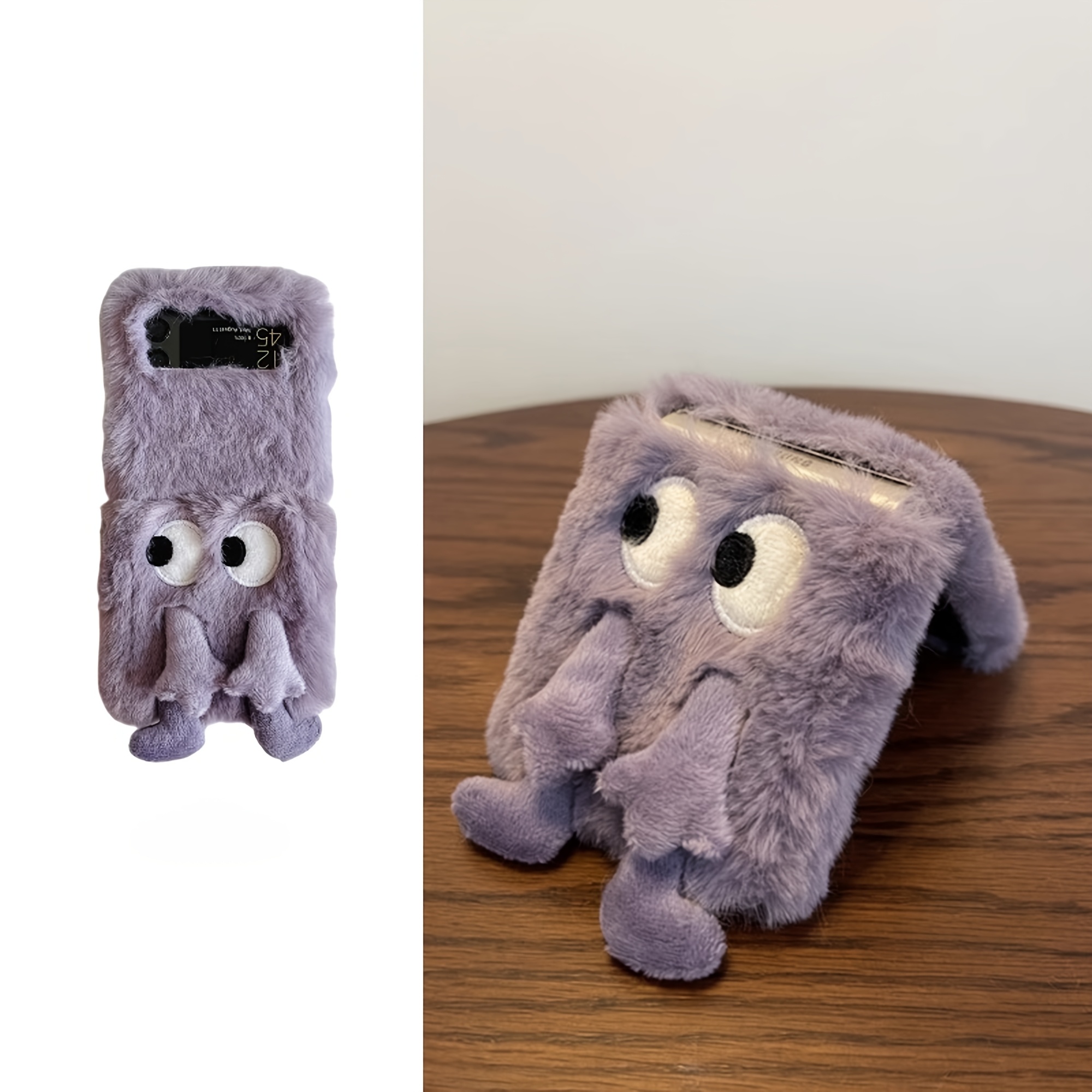 

Mignon petit à yeux croisés Housse en peluche pour téléphone Compatible avec Samsung Z Flip 6, 5, 4 et 3