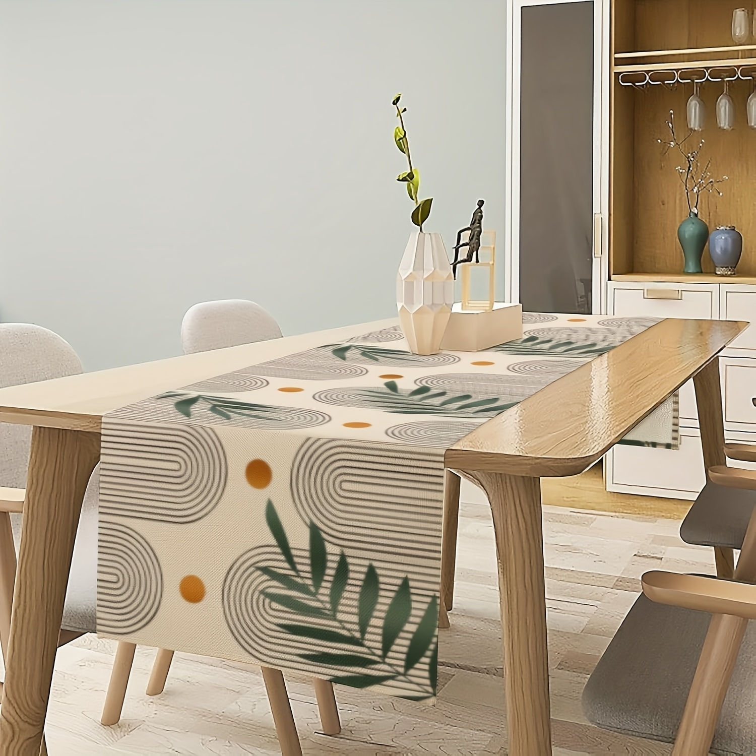 item picture bohemian style table runner from   ages featuring modern abstract green leaves and striped designs rectangular dining decor suitable for kitchens weddings and indoor outdoor decoration throughout all  