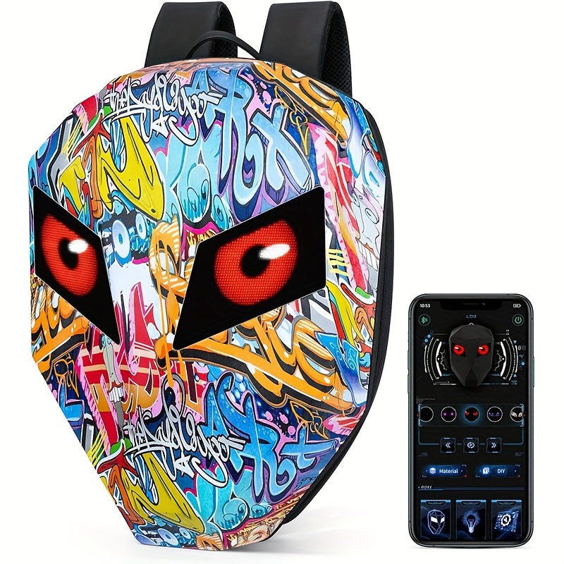 19-Inch Large Motorcycle Backpack with LED Knight Eye, Hard Case for Riding Helmet, Motorbike Laptop Bag