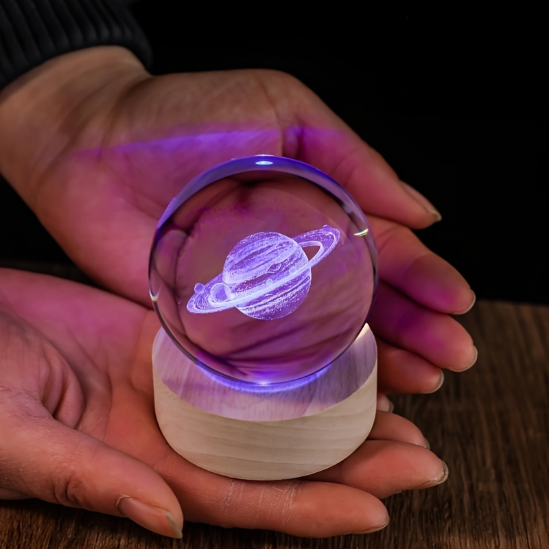 TEMU 3d Saturn With Wooden Led Colored Base Crystal Ball Ornament. Science Fiction Themed Artworks, Mystery And Beauty, Are The Best Decorative Art
