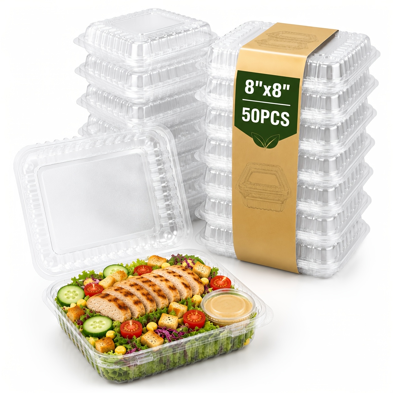 TEMU Clear Plastic Clamshell Takeout Containers 8 X 8 Inch, 25/50pcs Disposable Hinged Food Containers With Lids, Transparent Food Storage Boxes For