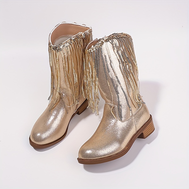 new 2025 golden silvery tassel party boots girls stylish - Temu Saudi Arabia