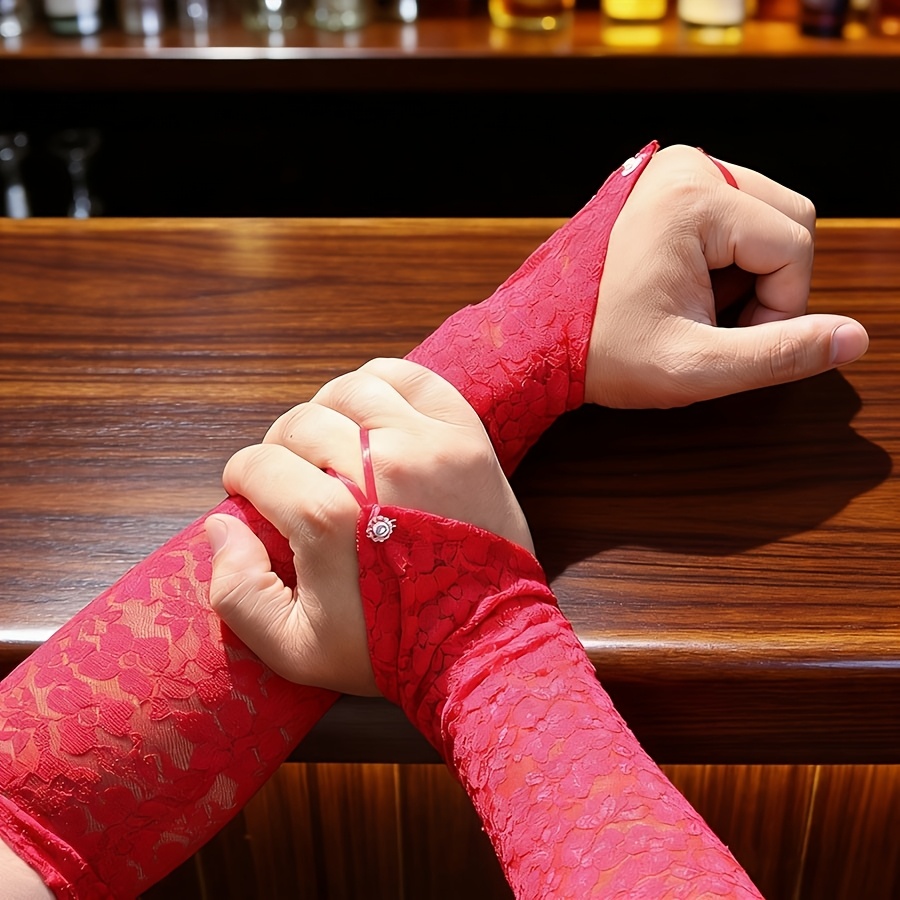 Guantes Boda Guantes Sin Dedos De Encaje Rojo - Largos, De Satén Para Fiestas Y Cosplay Guantes Sin Dedos Encaje