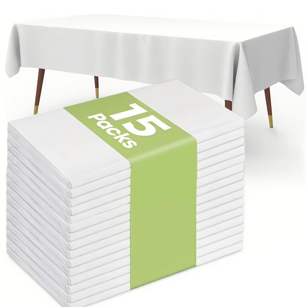TEMU Halloween,christmas,15-pack White Party Tablecloth, Elegant Wedding Essential Peva Plastic Party Tablecloth, 54x108 Inch Rectangular Reusable