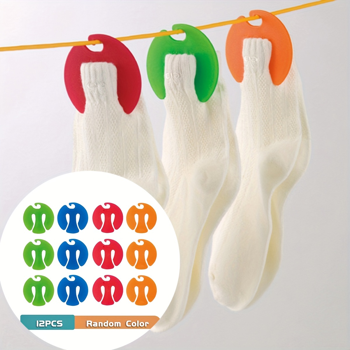 

12pcs Colorful Sock Clips - Non-slip, Wall-mounted Organizer For Underwear & Gloves, 2.67in, Utility Hooks