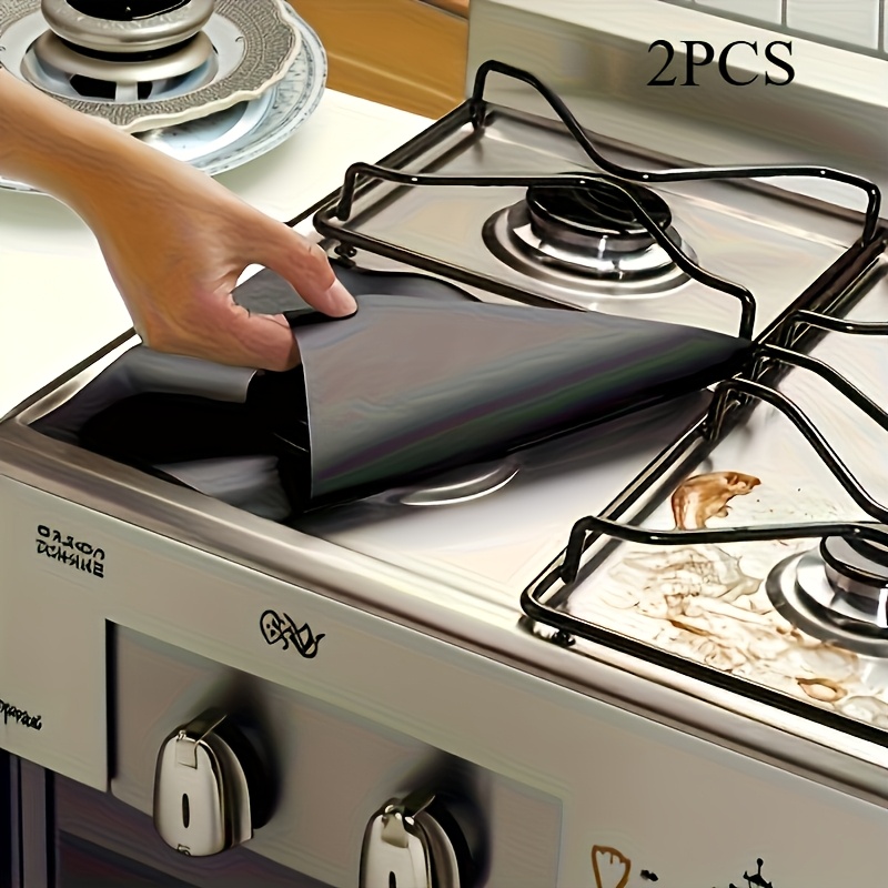 TEMU 2pcs Set Of High-quality Reusable Gas Stove Protective Mats - 0.12mm Thickened Kitchen Cleaning Tool