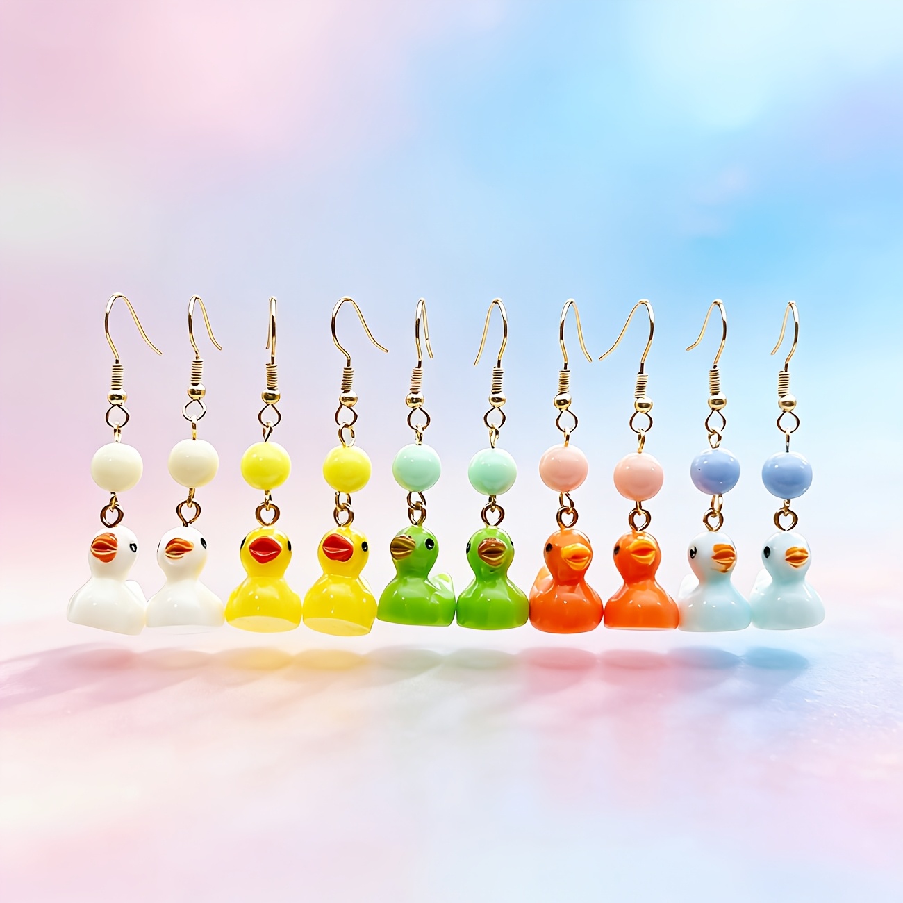 TEMU 5 Pairs Of Adorable Mini Multi-colored Resin Duck Pendant Earrings, Sweet And Creative Three-dimensional Realistic Colorful Duck Additions,