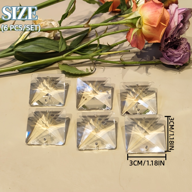 TEMU [Kristallanhänger] 6 Stück pro Packung: 1,81" / 30 mm – Romantischer Quadratischer Kronleuchter – Sonnenfänger – Transparentes Glasprisma – für
