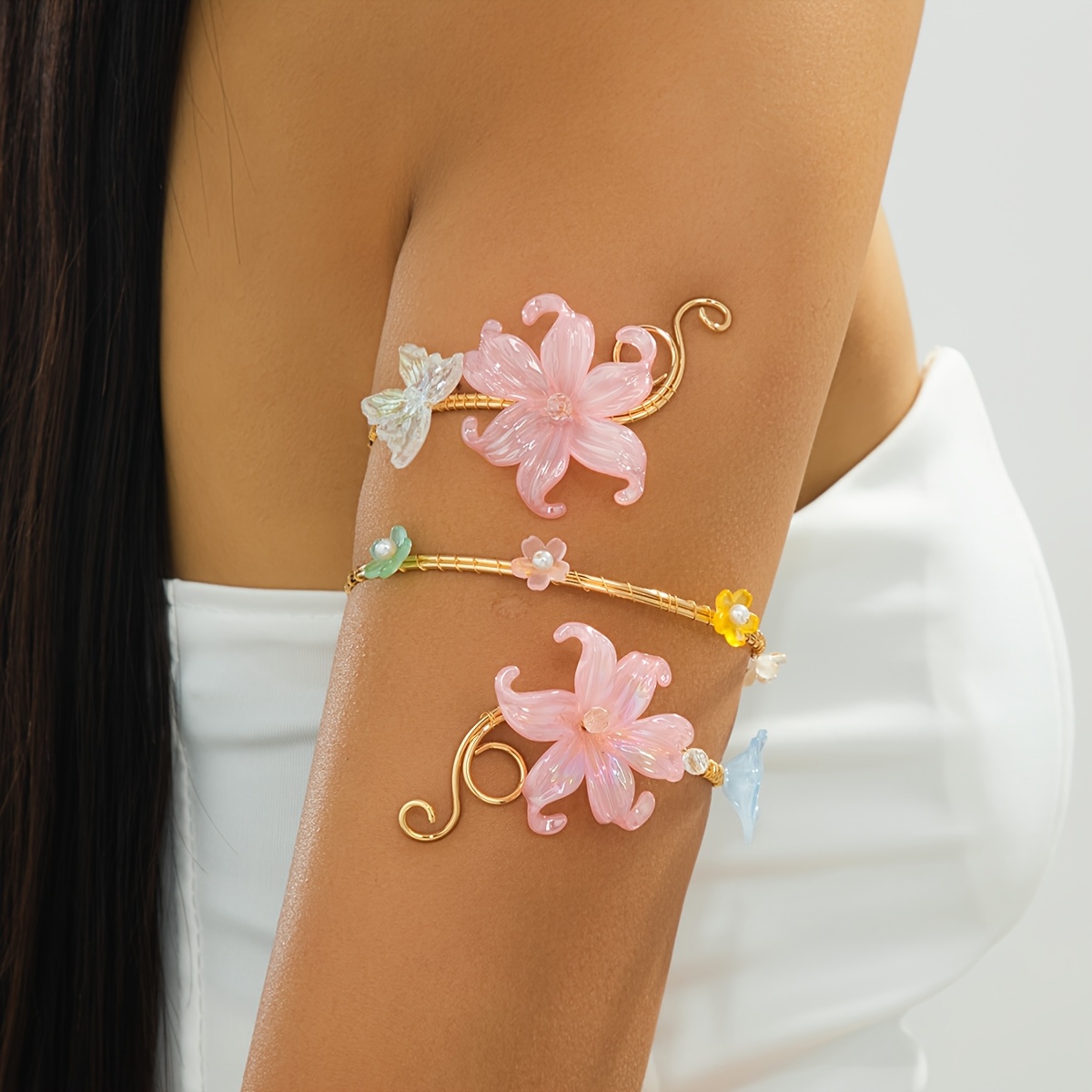 TEMU And Elegant Style Atmosphere, Light Luxury, Gorgeous And Gentle, Pink Flower Shaped Women's Adjustable Armband