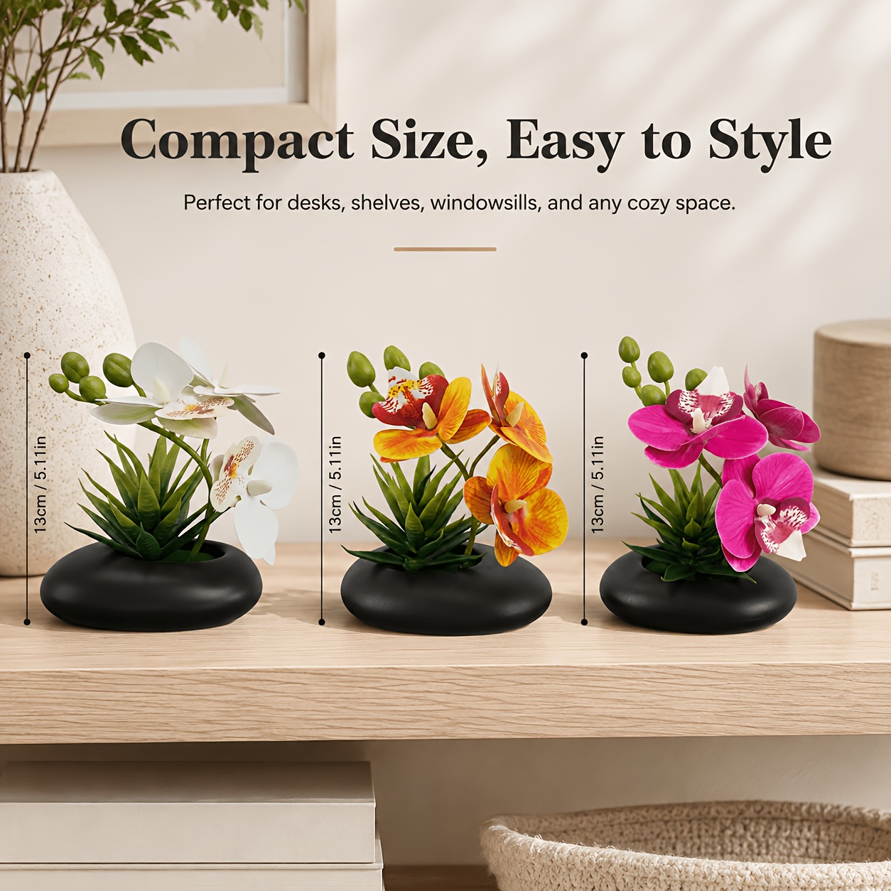 TEMU 3 Pots Of Artificial Phalaenopsis Orchid Potted Plants, Artificial Orchid Desktop Floral Arrangement, Home Decor, Suitable For Living Rooms,