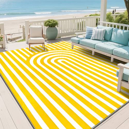 golden diamond velvet 800g m dotted plastic backing outdoor rectangular mat featuring a yellow to white gradient stripe print pattern suitable for modern courtyard design ideal for courtyard and camping use in multiple sizes