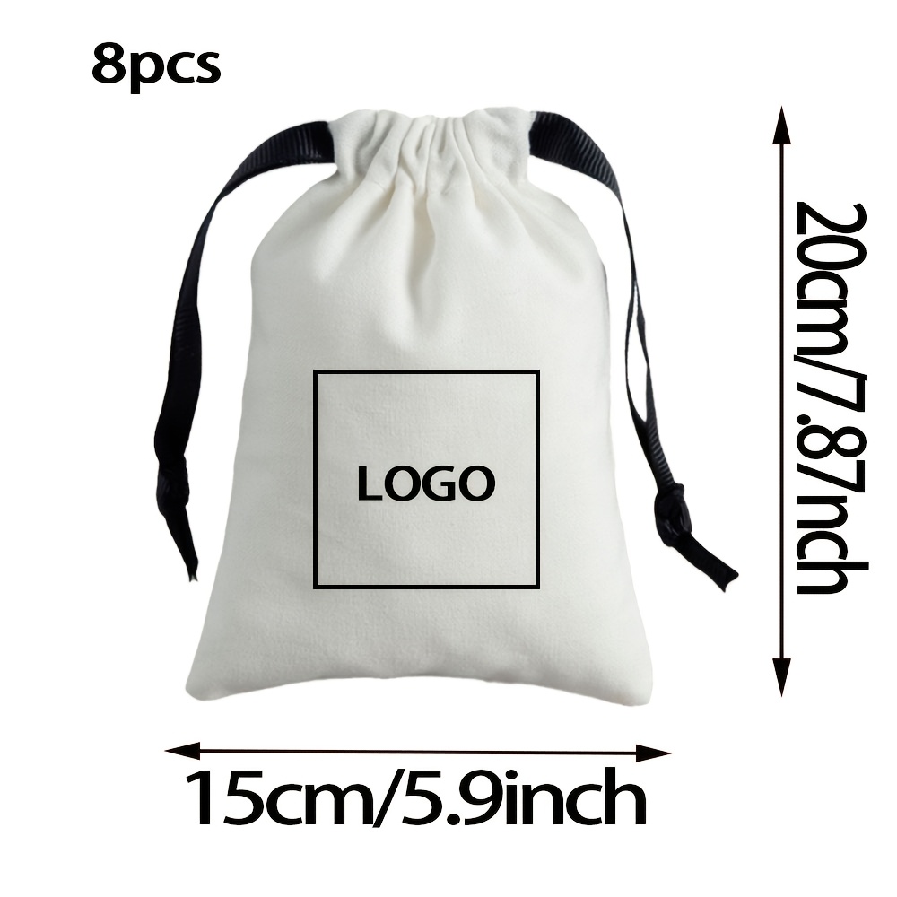 TEMU Gift For Her/him 8-pack Custom Logo Drawstring Bags. Customizable Photo, Text, Or Logo Canvas Gift Bags With Black Drawstring / Jewelry Storage