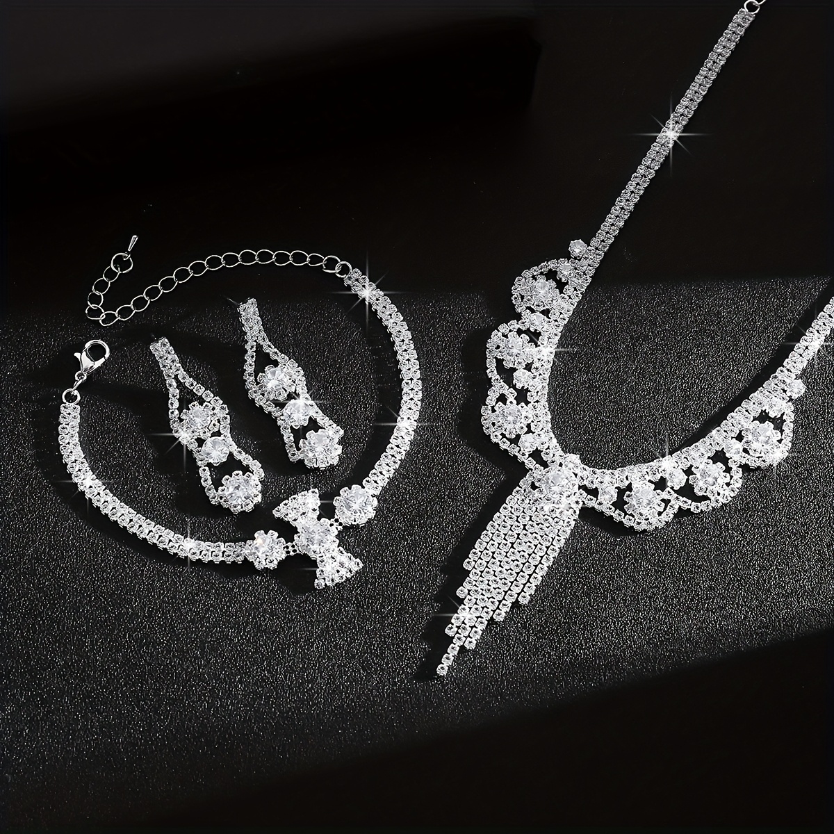Bride Wedding Flower Tassel Necklace Bracelet Earrings Set