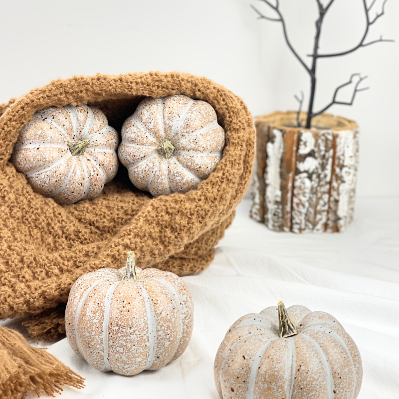 Image of 4pcs Artificial Pumpkins, Realistic Foam Fake Pumpkins Coffee Color, Perfect For Autumn Halloween, Thanksgiving, Farmhouse Parties And Holiday Decorations. For Electricity, Ideal For Home Decor.