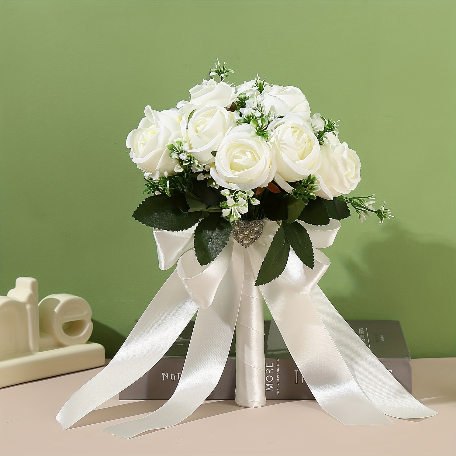 E-shop Künstlicher Blumenstrauß, Brautjungfernstrauß Hochzeit, Weiße künstliche Rose Hochzeitsdekoration, für wohnung