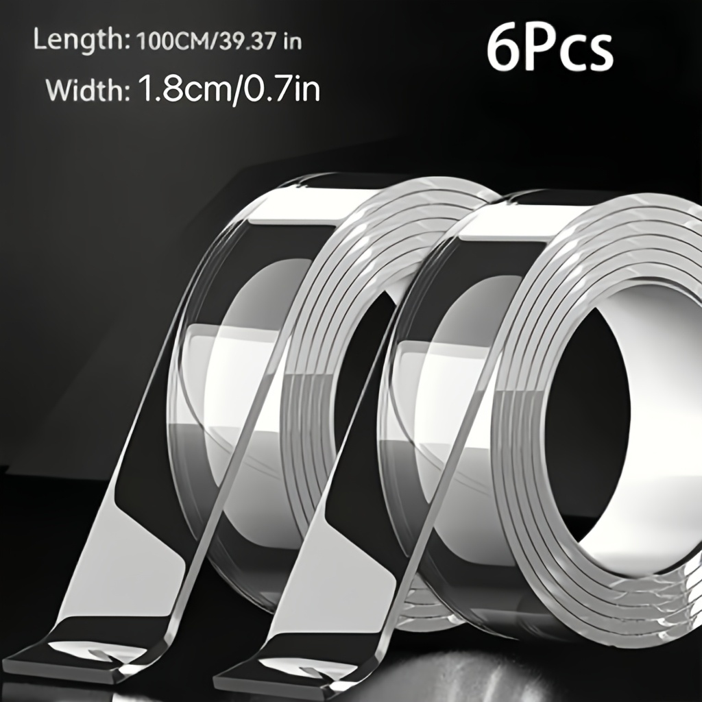 TEMU 6pcs Heavy-duty Double-sided Nano Tape Set - Super Strong, Reusable, For Art And Holiday Decorations - Suitable For All Surfaces, Surface