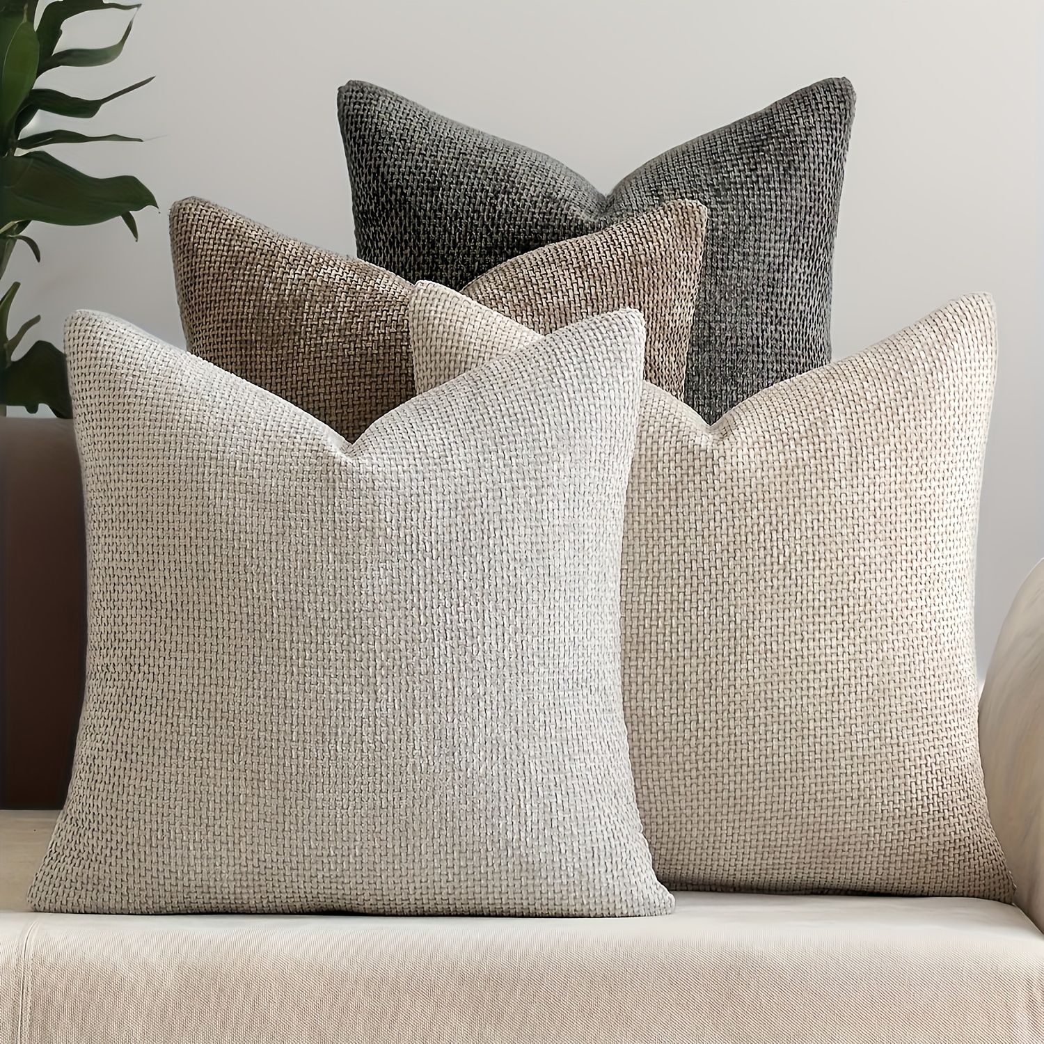 TEMU Ensemble de 4 taies d'oreiller décoratives et festives pour canapé, taies d'oreiller douces en chenille, housses de coussin bohèmes de ferme,