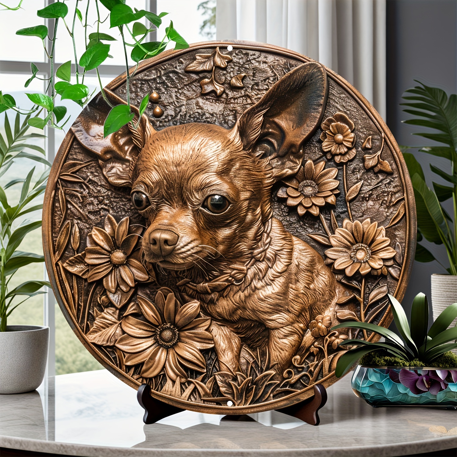 

Vintage Chihuahua Dog Aluminum Wall Art - 8x8 Inch Round Metal Sign For Home, Bathroom, Garage & Cafe Decor