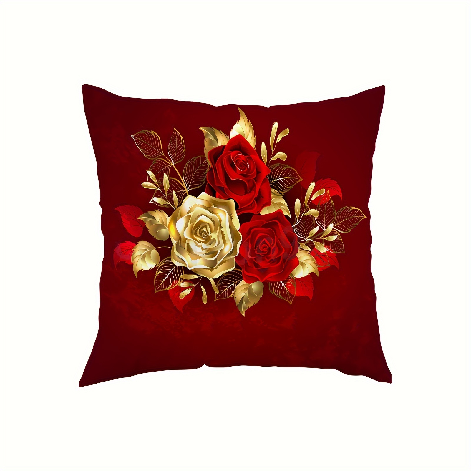 

1pc, Red Rose Flower Leaf Short Plush Pillowcase For Pc, Zipper Single-sided Printed Pillowcase, Home Decoration Sofa Bedroom Decoration, Without Pillow Core, 18×18 Inches