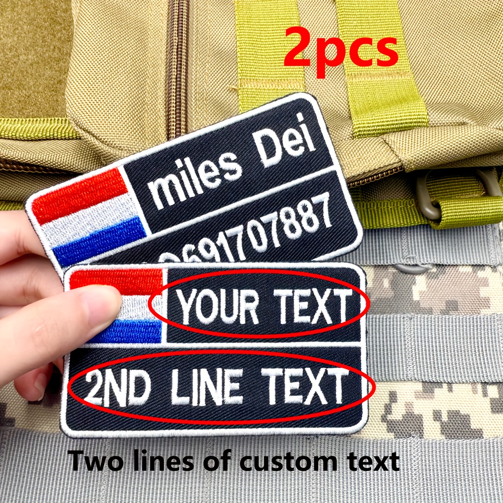TEMU 2pcs Customized Dutch Flag Embroidery Patch, Size 3.93 * 2.16 Inches, 2-line Custom Text, Badge With Hook Fixed Backing Suitable For Clothing,
