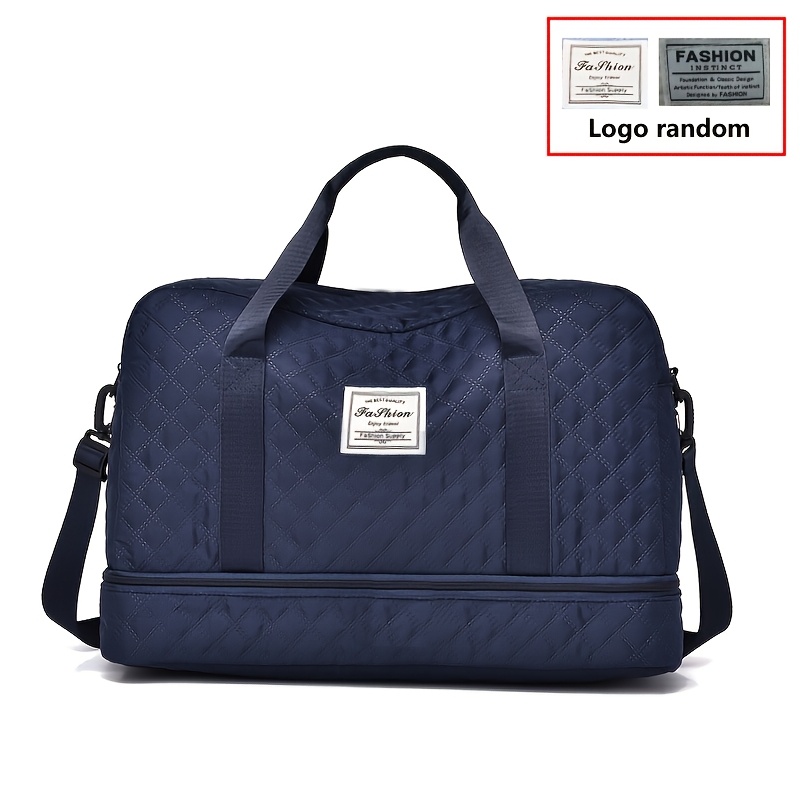 Image of Diamond Grid Design, Large Capacity Sports And Fitness Storage, Multi-pocket Portable Weekend Travel Bag, Sports Equipment Bag | Handbag | Durable Travel Bag (random Lining Color, Random Logo)