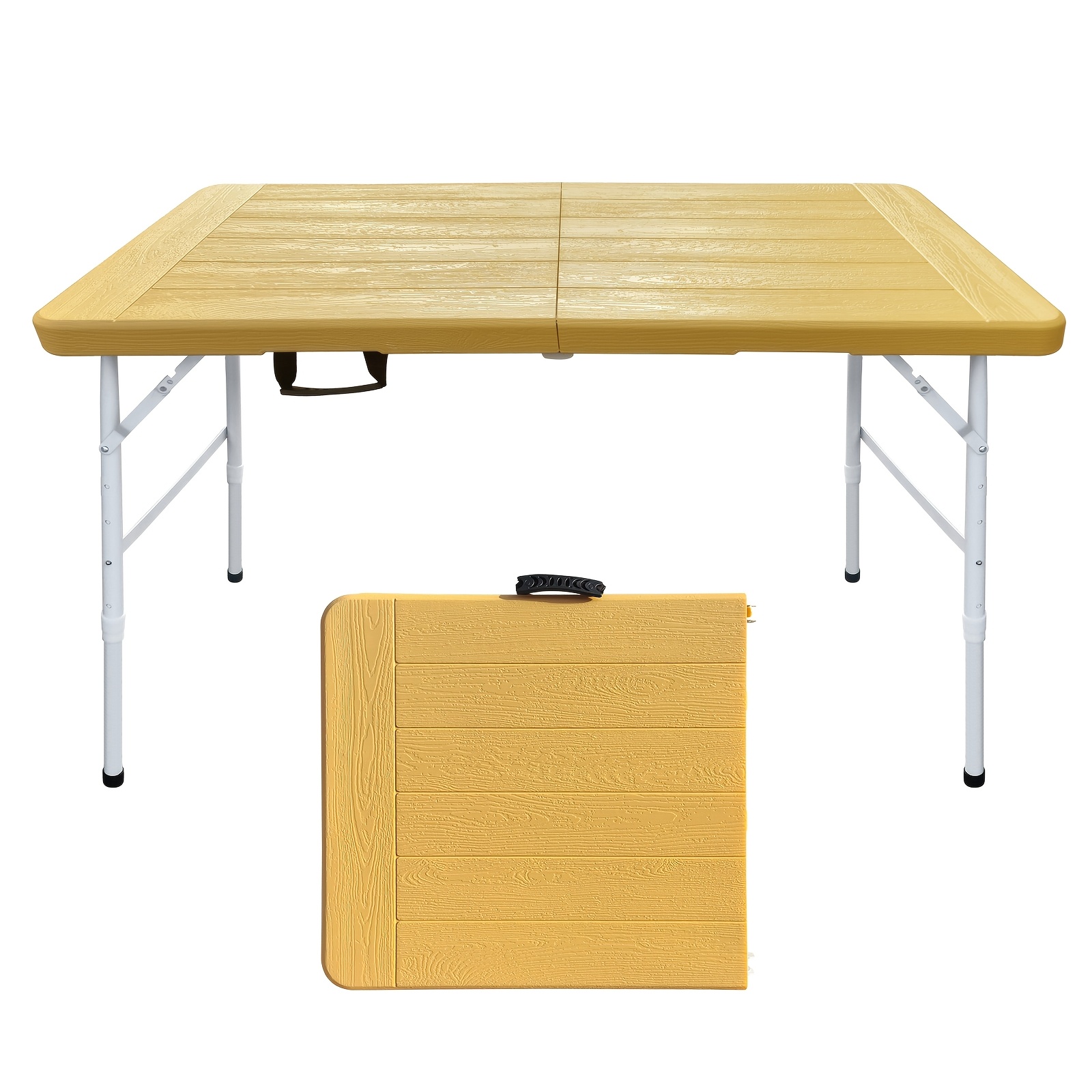 4FT Yellow Folding Table, Portable Table with Handle, Sturdy Steel Legs for Heavy-Duty Use, Ideal for Parties, Dining, Weddings, Events, Picnics, Indoor And Outdoor Activities, Camping