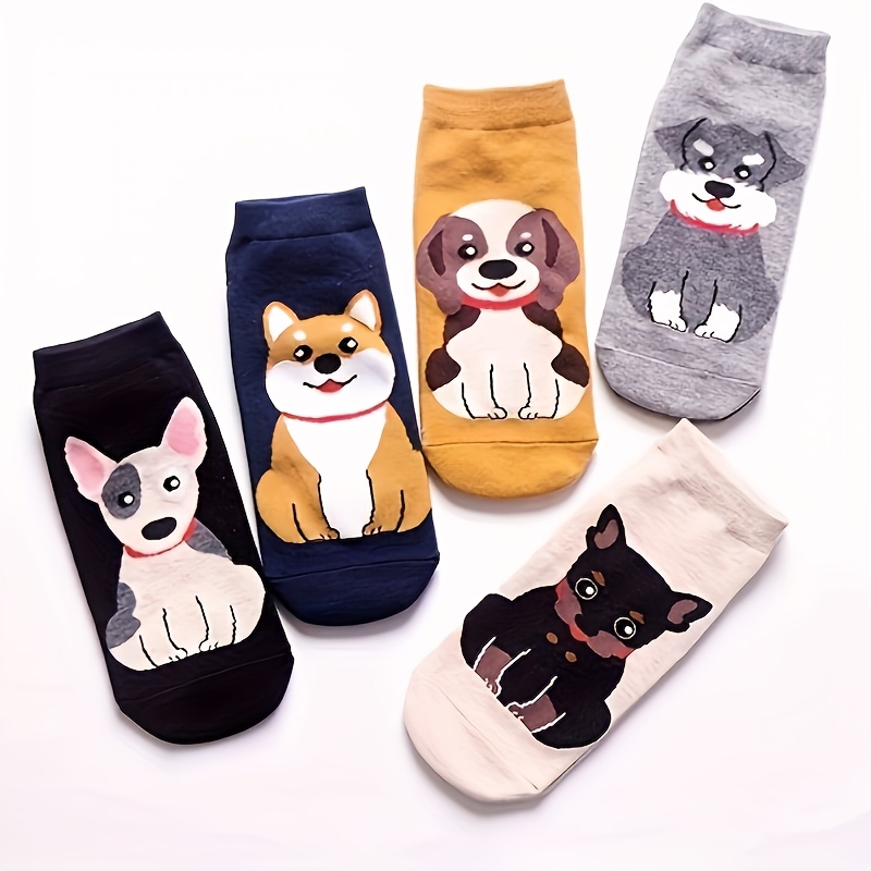 Image of 5 Pairs Of Sports Shoes, Socks, Crew Socks, Women' Socks, Cartoon Kawaii, Pink Casual Anime, Big-eared Dog, Cute Cat Socks