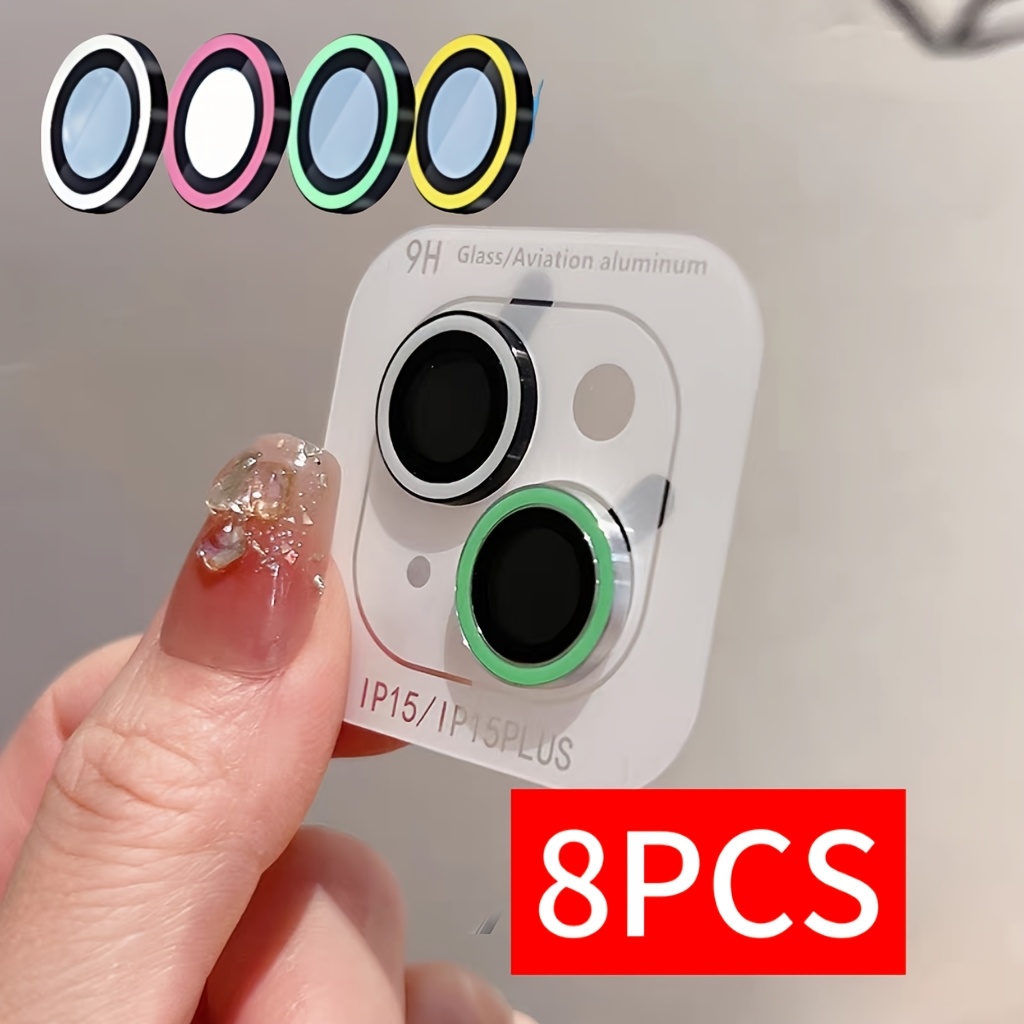 TEMU 8 protectores luminiscentes para cámara de teléfono, 2 blancos, 2 rosas, 2 , 2 verdes, compatibles con iPhone 17/16/15/14/13/12/11 Pro Max y