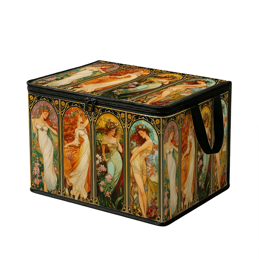 TEMU 1pc Romantic Vintage Storage Bin With Lid | , Perfect For Clothes, Bedding, Towels