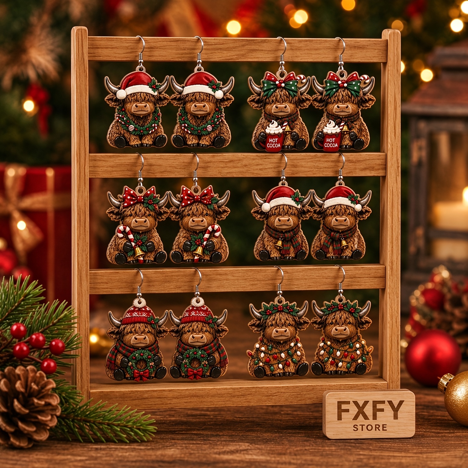12pcs Women's Acrylic Christmas Hanging Earrings Set