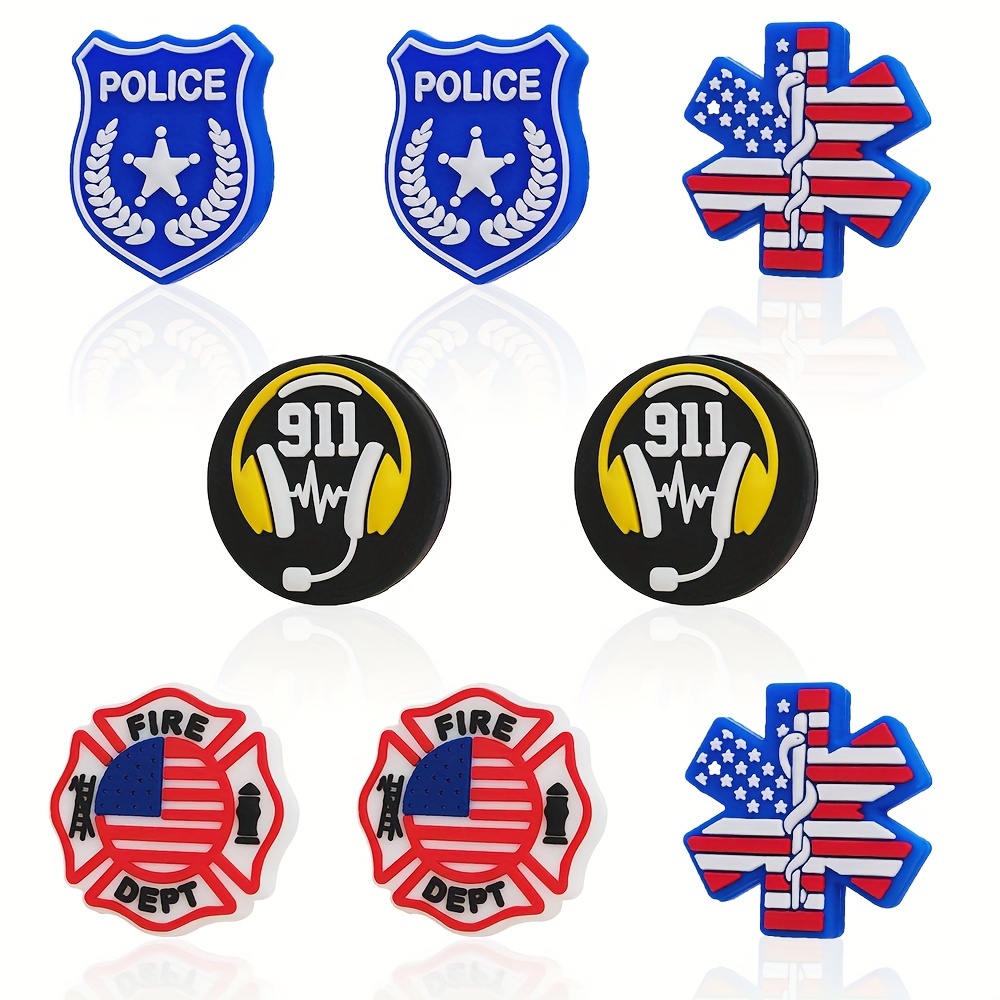 

8-piece Police-themed Silicone Bead Set For Keychains, Pens & Jewelry - Durable Rubber Beads For Diy Bracelets, Necklaces & Lanyards