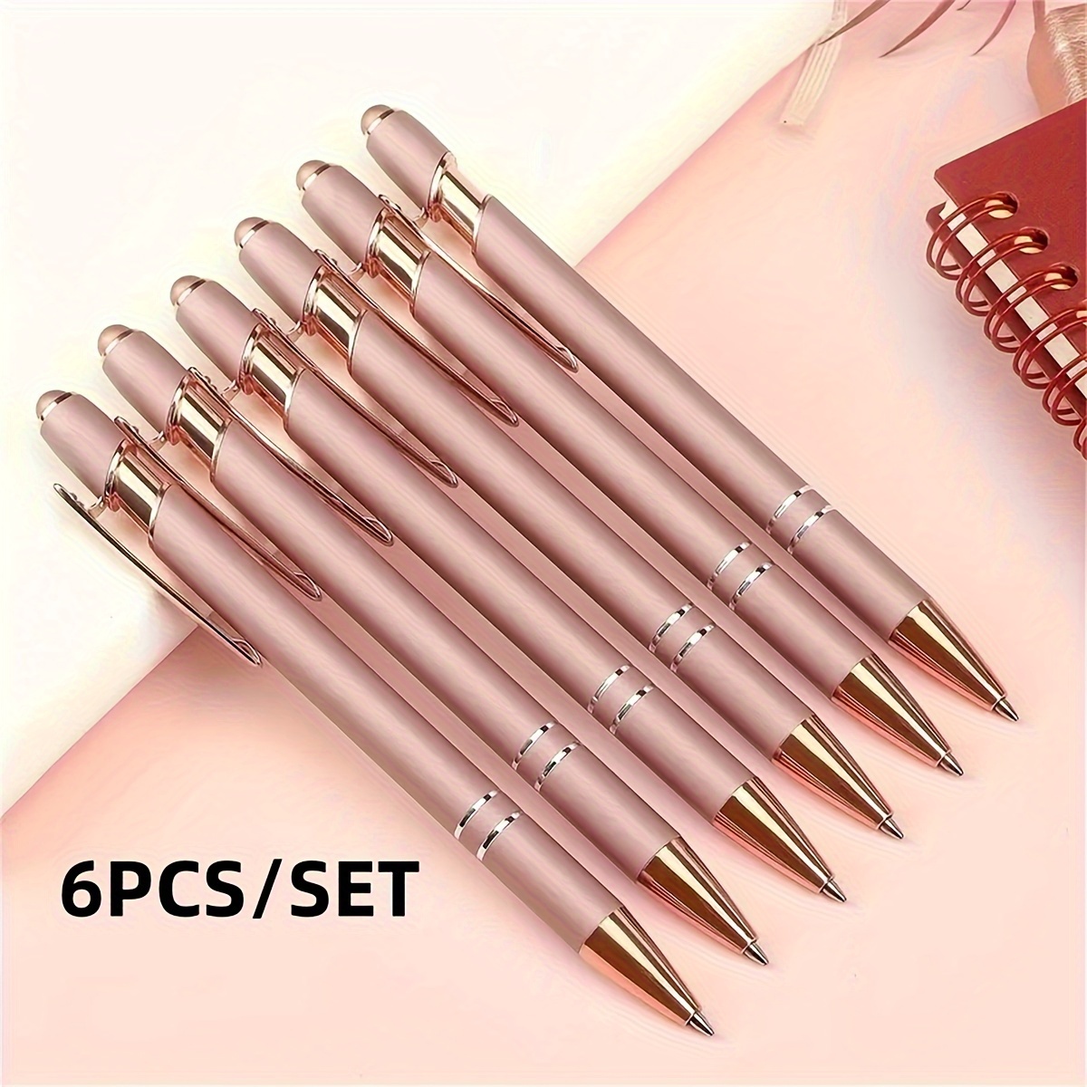 

3pcs/6pcs Rose Gold Metal Ballpoint Pen With Rubber Soft Stylus, Glitter 1mm Black Ink, Touch Screen Mobile Phone Display Tablet, Suitable For Giving Relatives And Friends Family Office Study Supplies