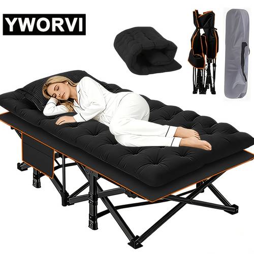 yworvi load bearing camping bed with mattress outdoor folding bed with mattress and side pockets foldable and easy to store guest bed suitable for courtyards camping etc comfortable folding bed