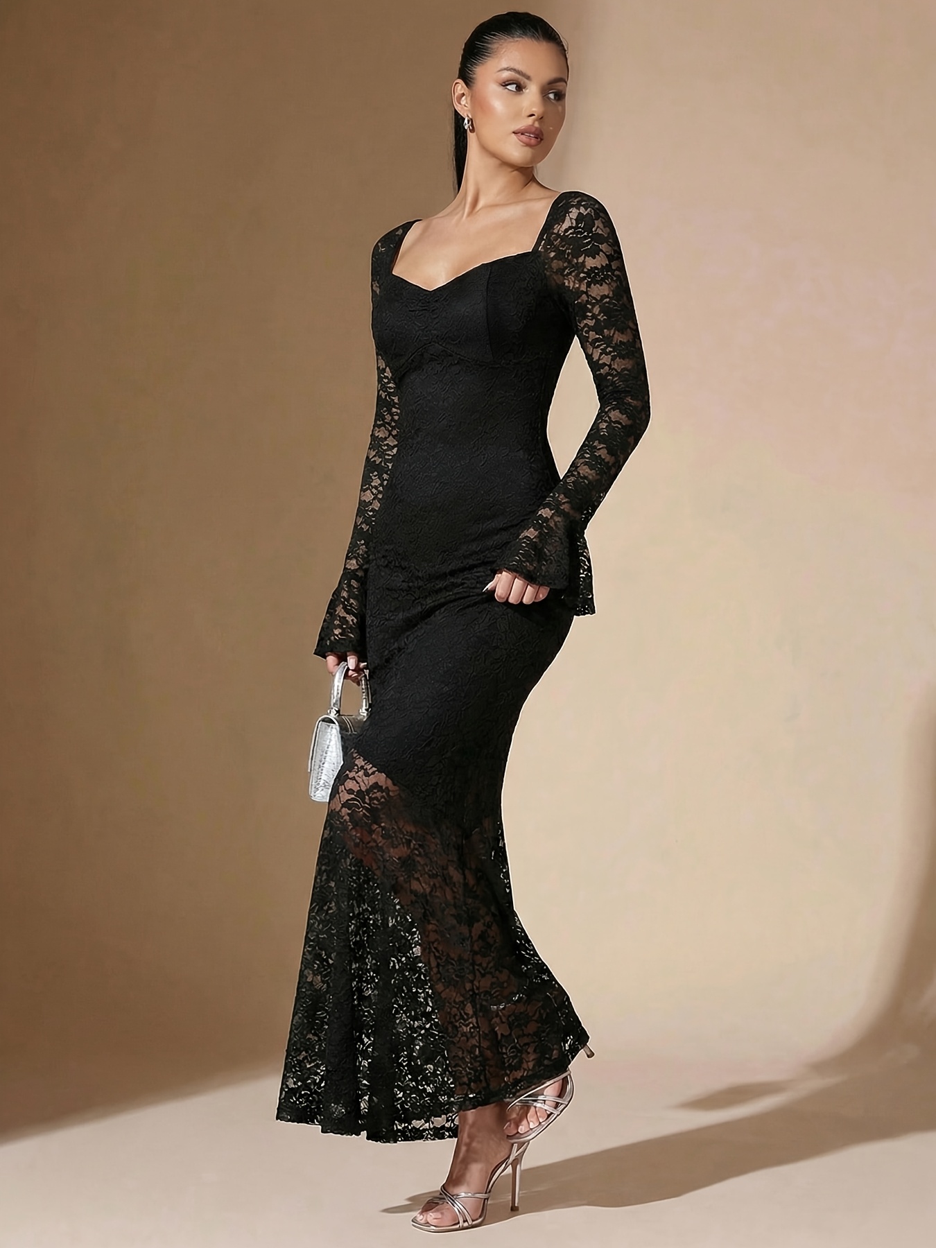 womens elegant lace see square neck backless fit - Temu Mauritius