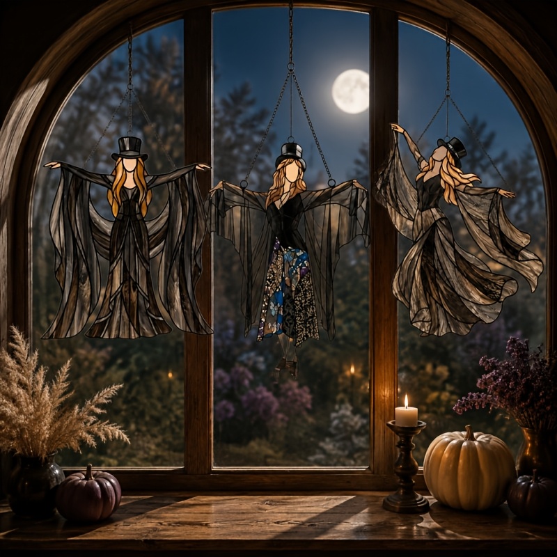 TEMU 3pcs Halloween Bohemian Dancer Goddess Sun Catcher Acrylic Pendant, Gothic Style Window Decor For Garden, Balcony, Car Interior, Multi-scene