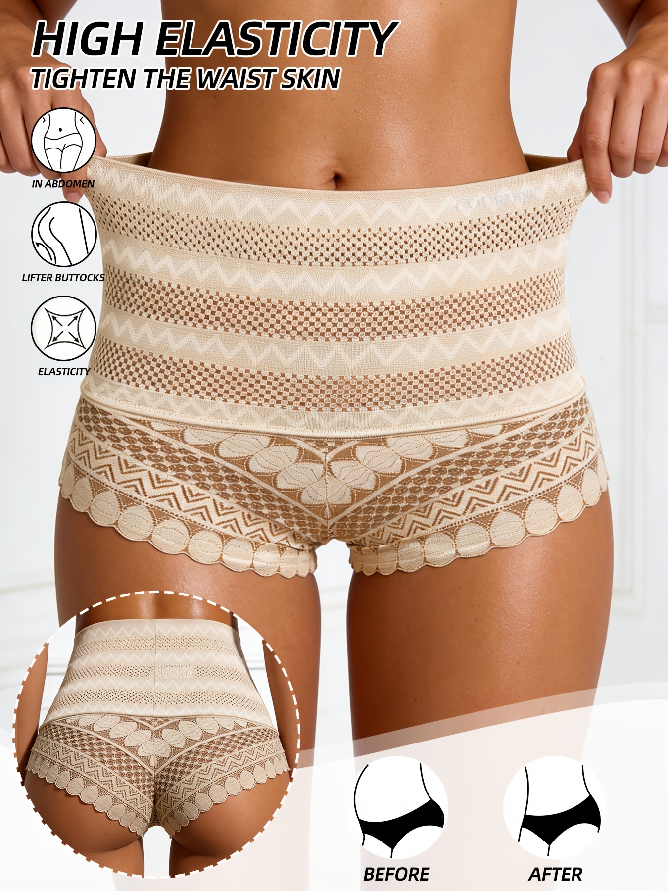 1pc high waist lace tummy control seamless panties comfortable soft shaping tummy flattening   lifting close fitting underwear breathable shaping shorts