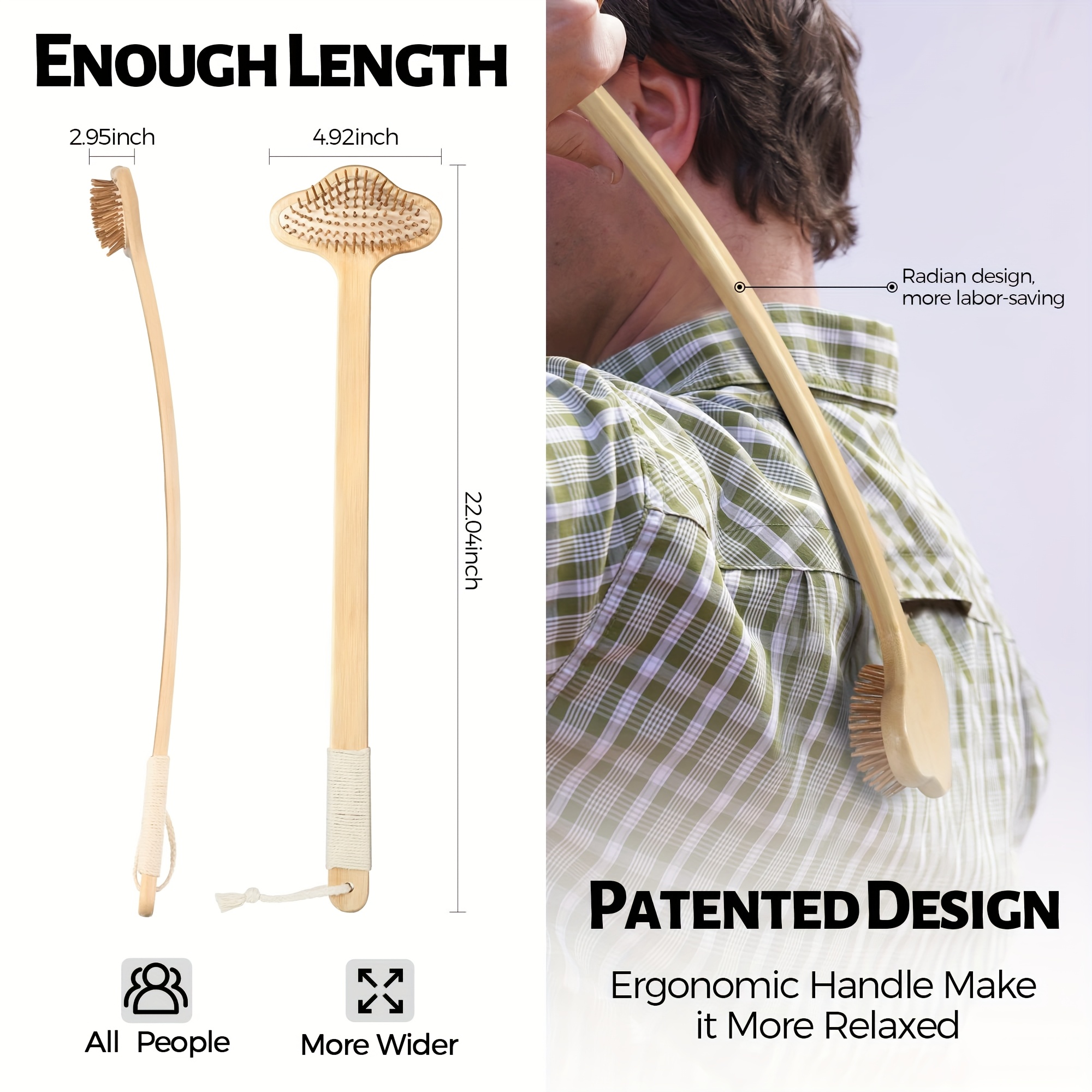 oversized back scratcher extended bamboo scratcher 22 04 long curved handle   head more larger scratching surface adults body instant scratcher christmas gift for women and men Product details 3