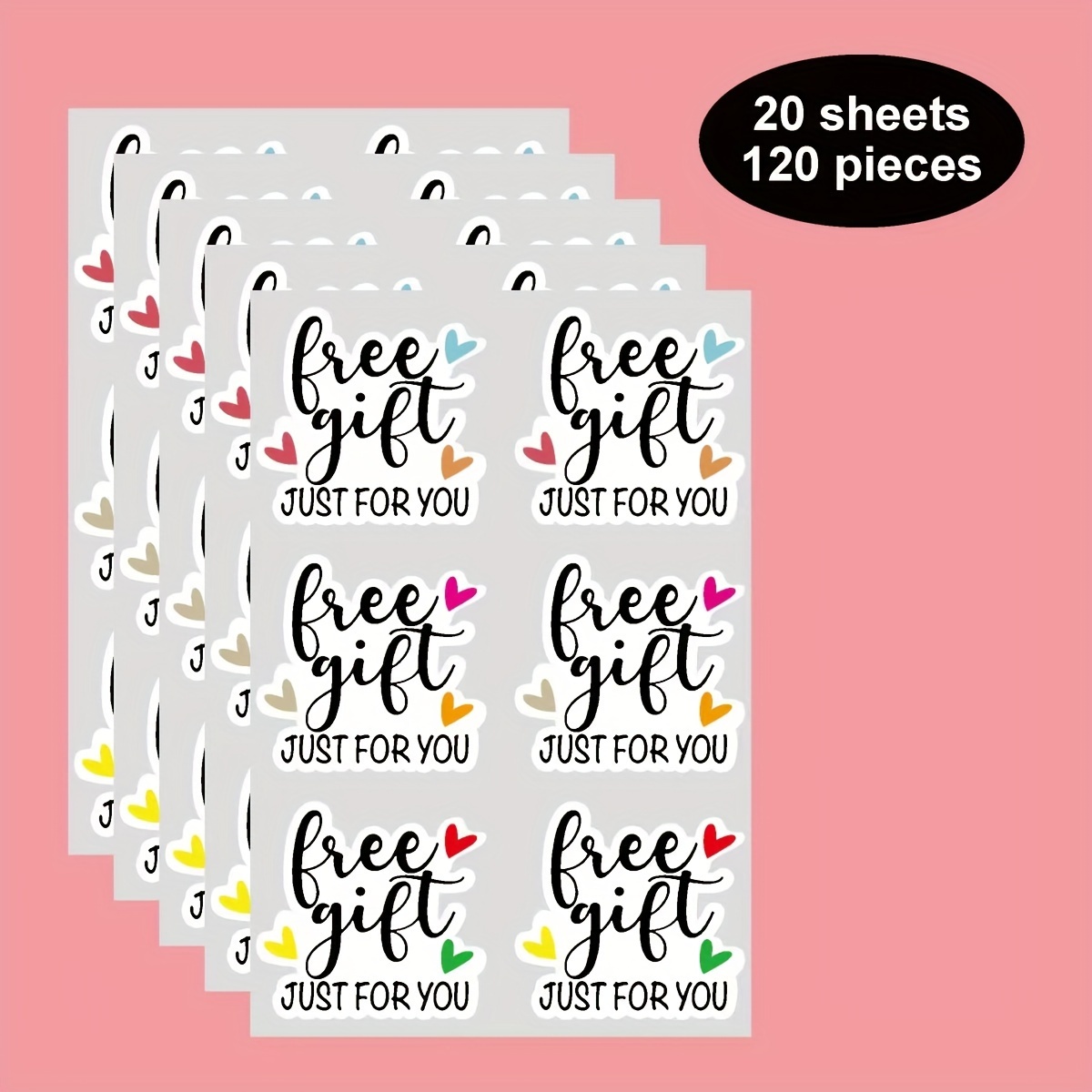 

120 Pcs All-purpose Decorative Stickers, "free Gift Just For You" - Paper Adhesive Labels For Small Business Packaging And Boutique Products, Thank You Stickers For Personal And Professional Use