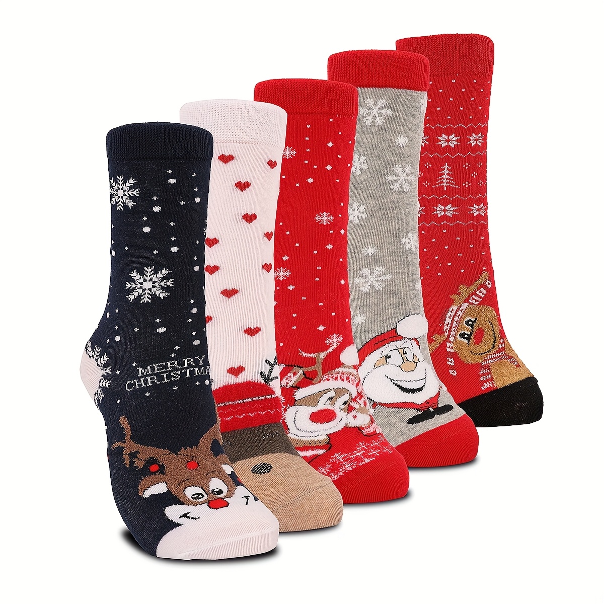 Image of 5-pair Men's And Women's Christmas Reindeer Snowflake Santa Mid-calf Socks As Christmas Gift Socks