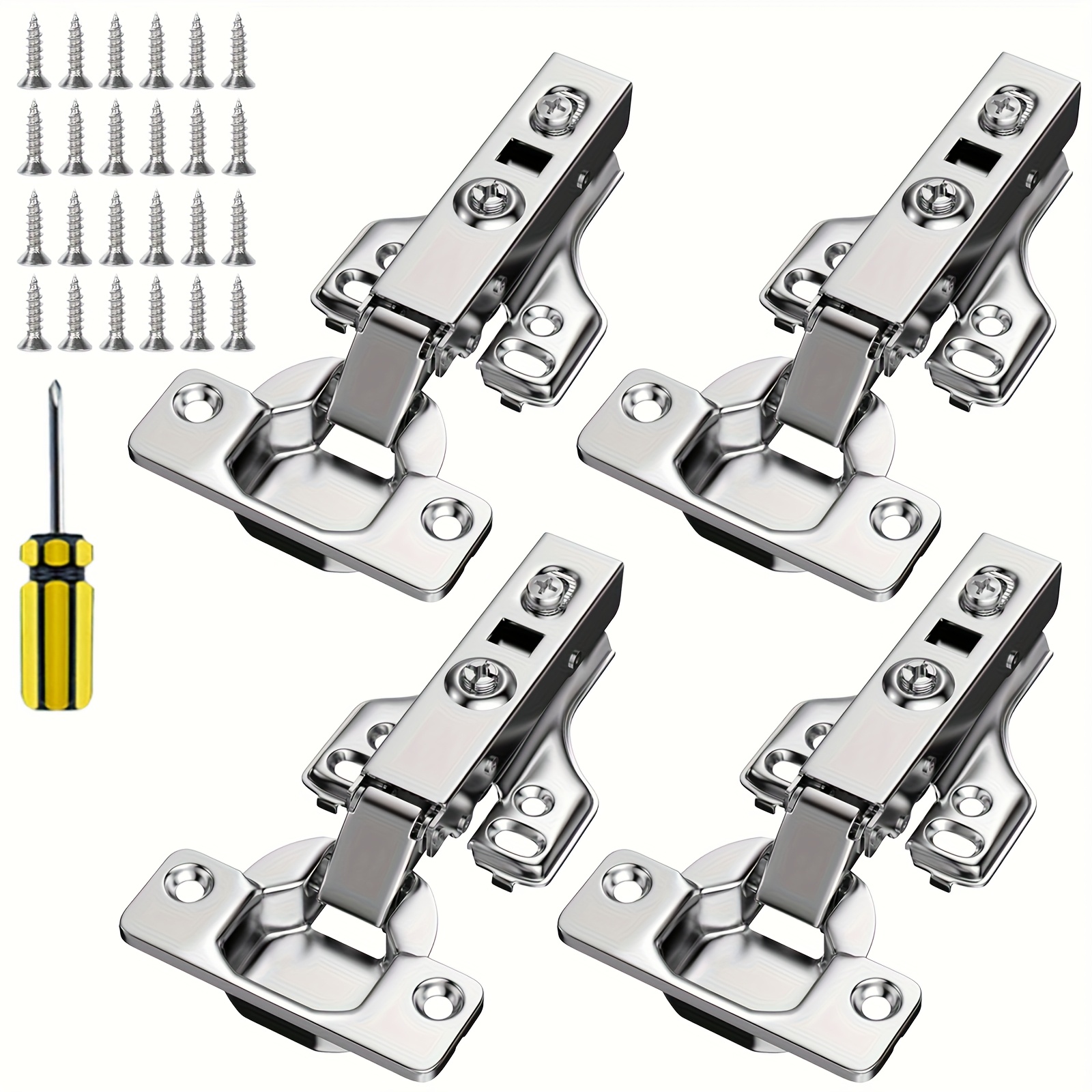 TEMU A Set Of 4 Hydraulic Hinges (4 Hinges + 24 Screws + 1 Screwdriver) That Are Quiet And Durable, Perfect For Refreshing Your Home! Rust-resistant