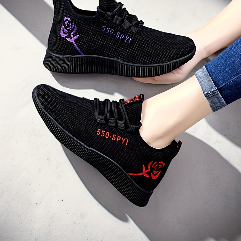 

Breathable Casual Fabric Sneakers For Women - Low-top, Random Print, , Comfortable Lightweight Breathable Athletic Shoes With Lace Closure