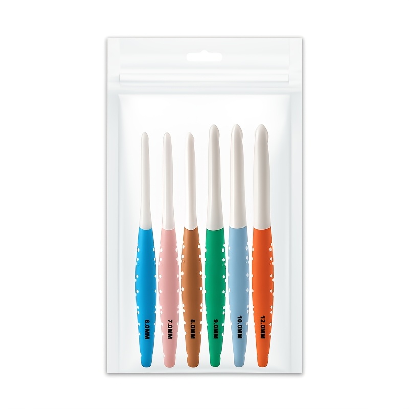 TEMU Ensemble de 6 grands crochets ergonomiques, aiguilles à crocheter antidérapantes à poignée souple à points, 6mm/7mm/8mm/9mm/10mm/12mm, outils